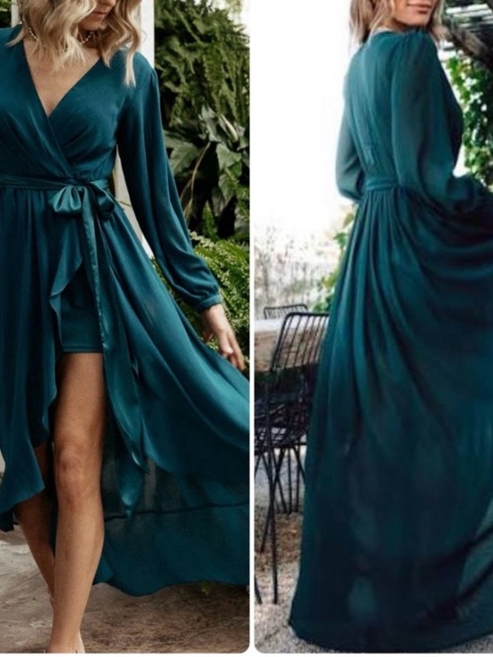 Baltic Born Dresses & Skirts - Baltic Born Evangeline Long Sleeve High Low Chiffon Dress Teal